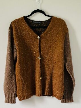 A Knitch Above Two-Tone Brown Tweed Button Cardigan Gorpcore GrandpaCore Grunge